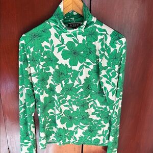 J. Crew Green and White Floral Blouse